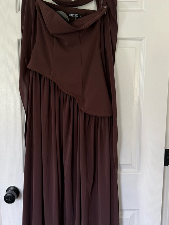 babyboo Dresses & Skirts - BABYBOO Chocolate Brown One-Shoulder Maxi Dress with Draped Skirt